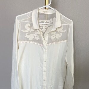 silence + noise White Sheer Embroidered Button-Down Shirt